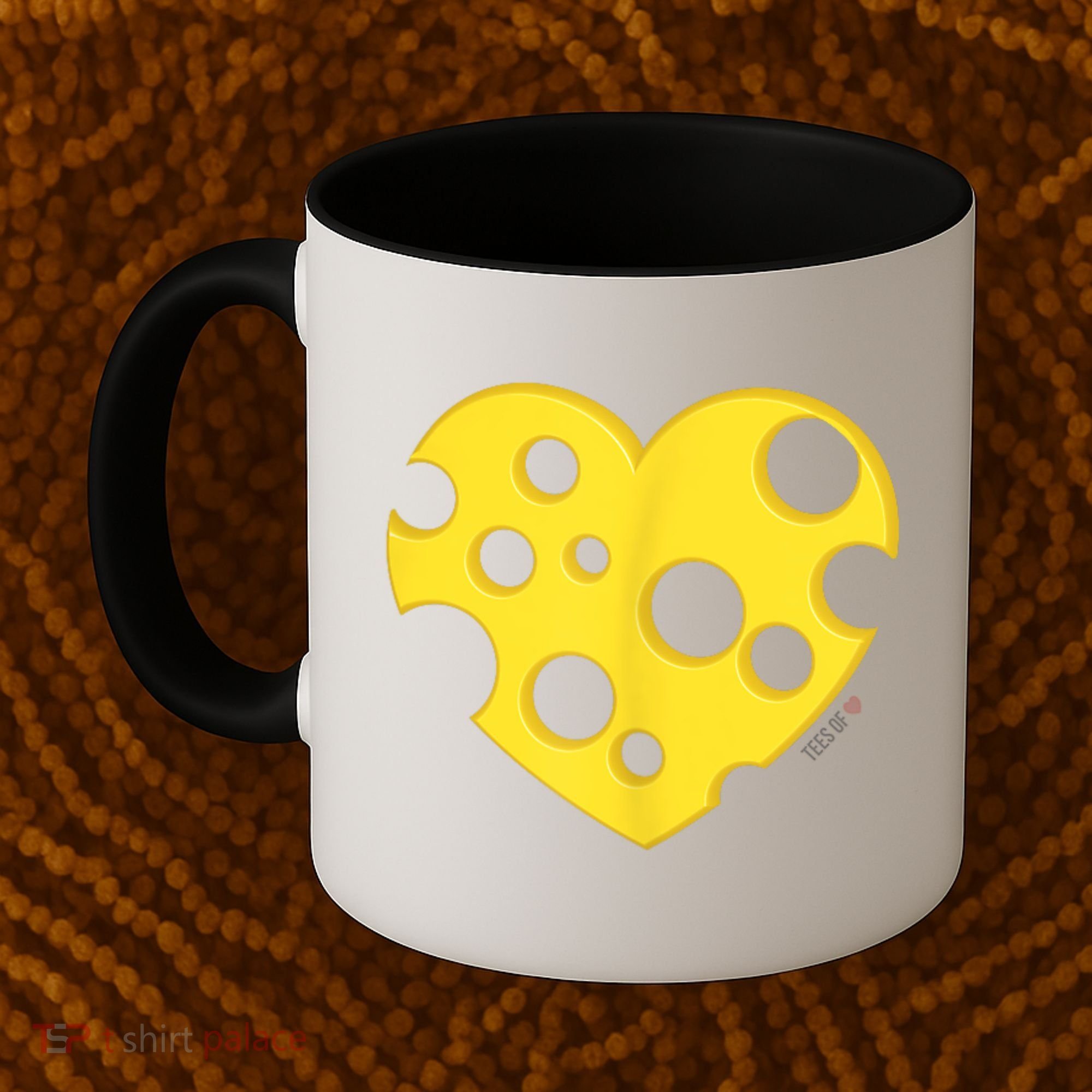 Cheese Love Heart Pocket. Holey Cheese Coffee Mug