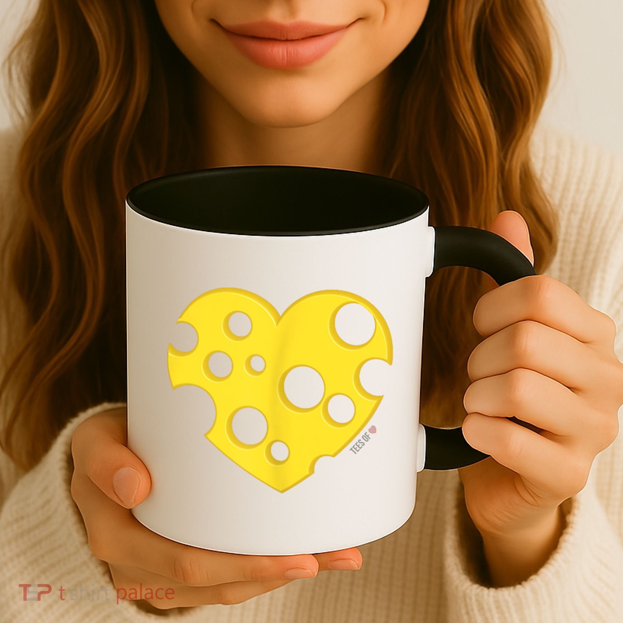 Cheese Love Heart Pocket. Holey Cheese Coffee Mug