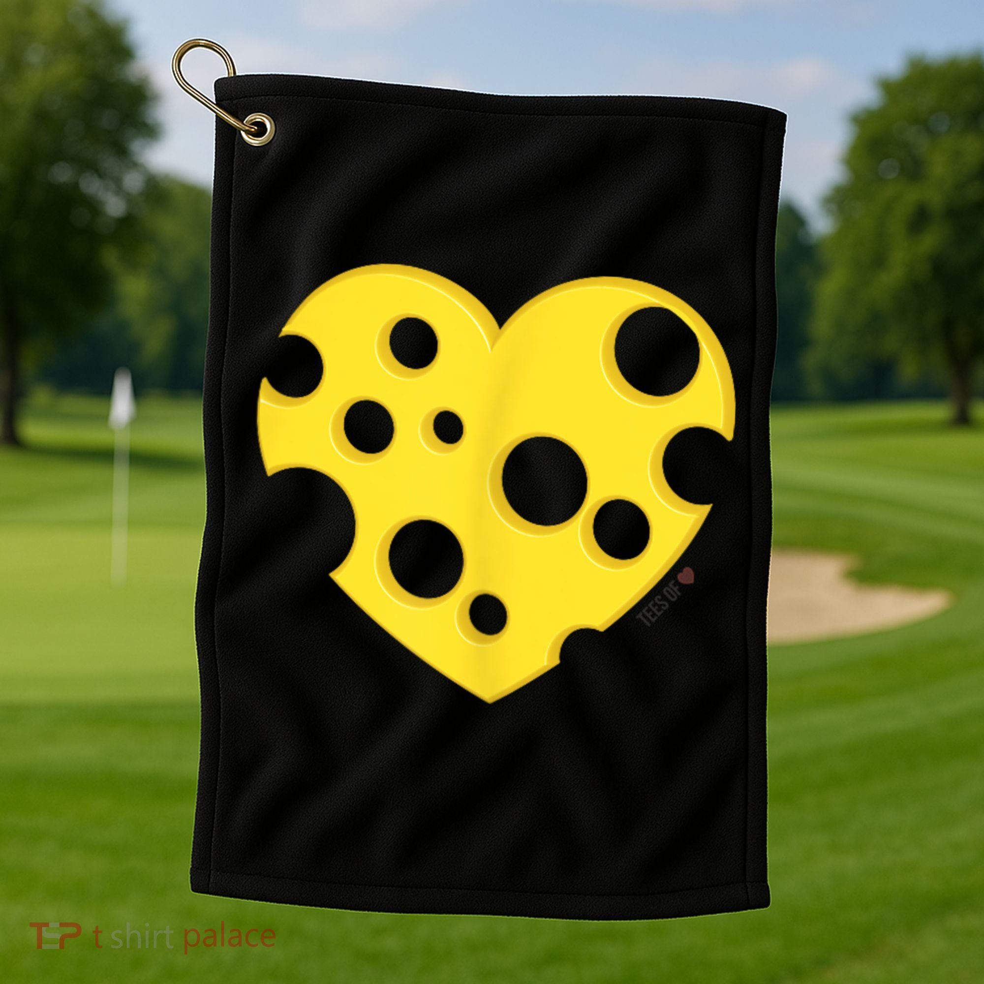 Cheese Love Heart Pocket. Holey Cheese Golf Towel