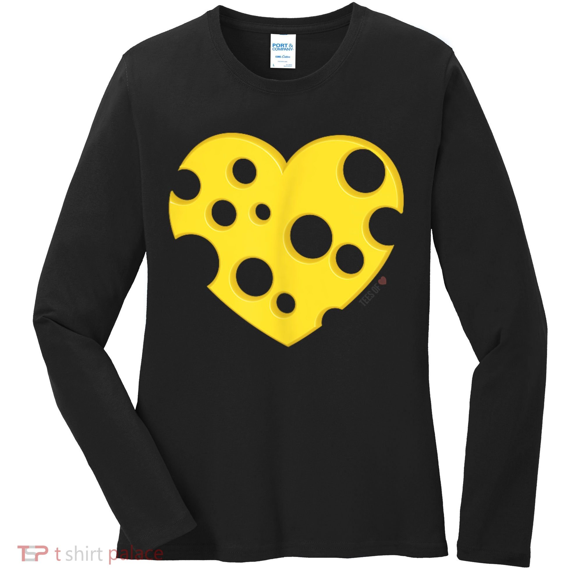 Cheese Love Heart Pocket. Holey Cheese Women's Long Sleeve Shirt