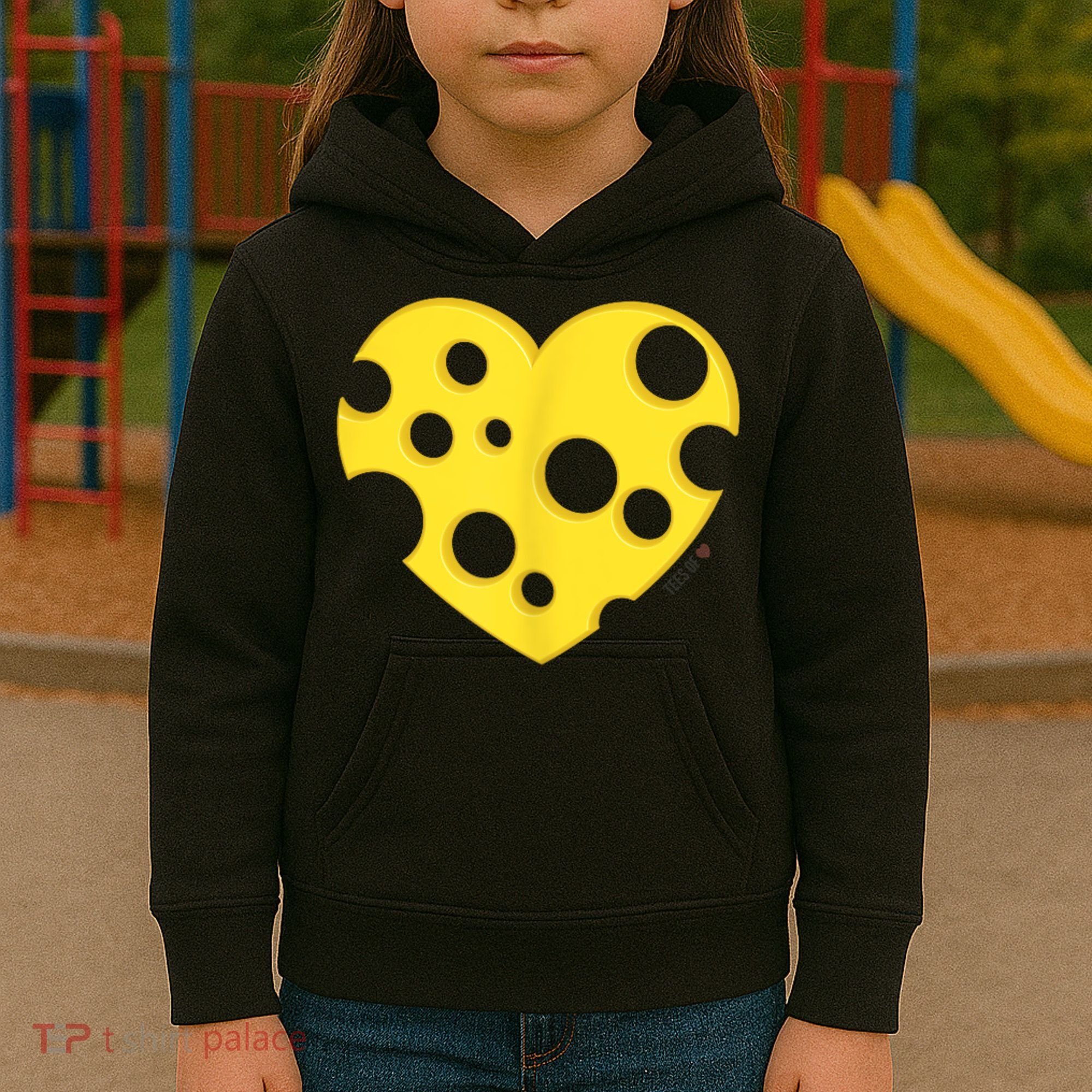 Cheese Love Heart Pocket. Holey Cheese Kids Hoodie