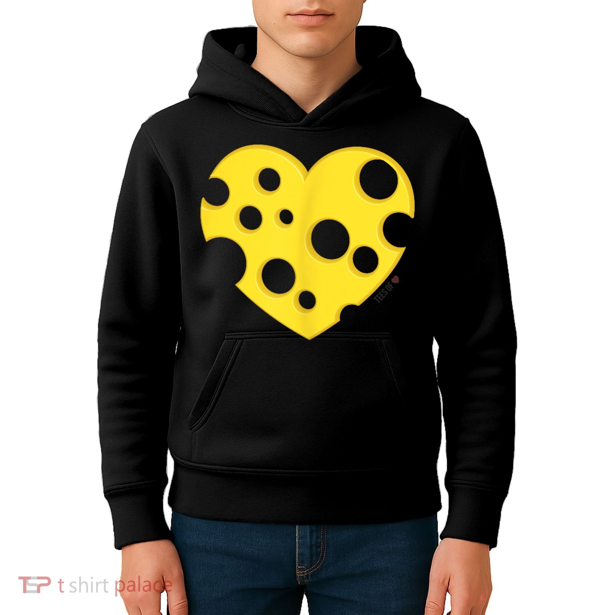 Cheese Love Heart Pocket. Holey Cheese Kids Hoodie