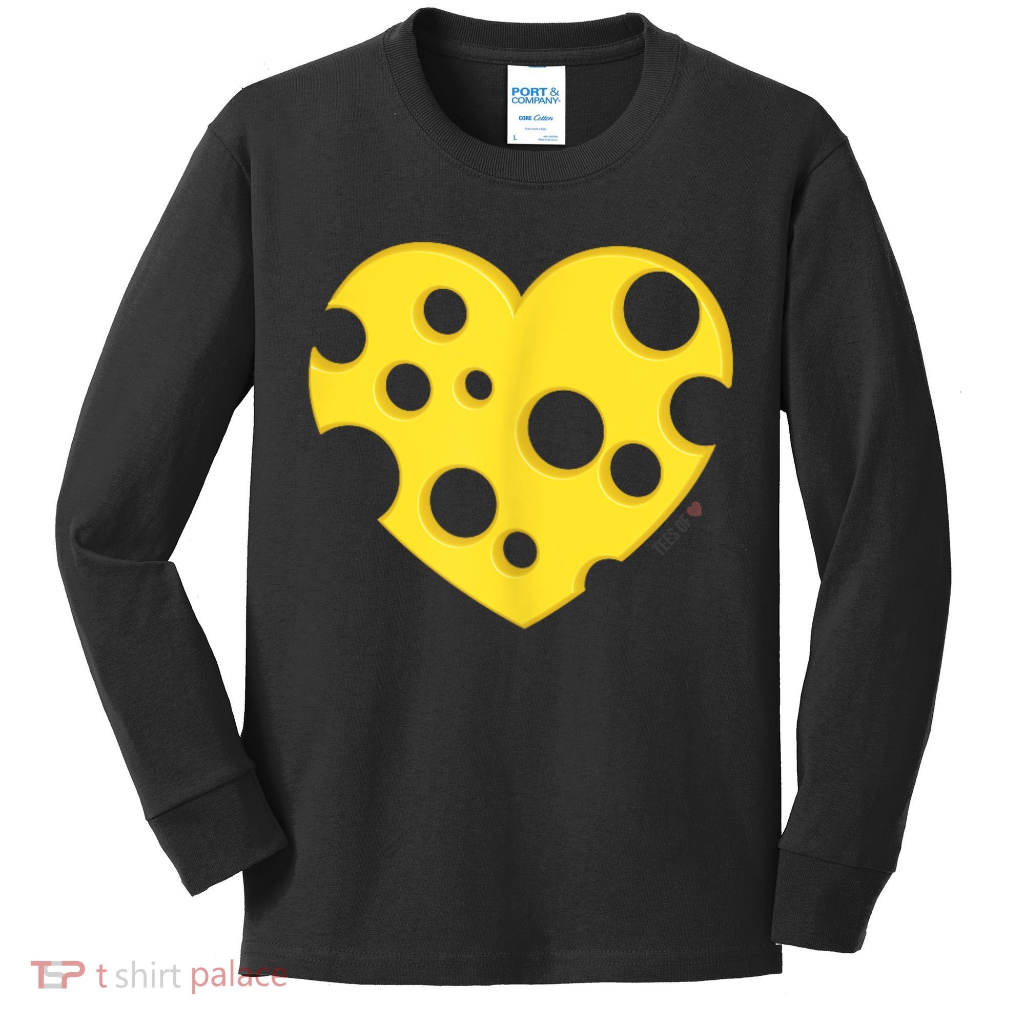 Cheese Love Heart Pocket. Holey Cheese Kids Long Sleeve Shirt