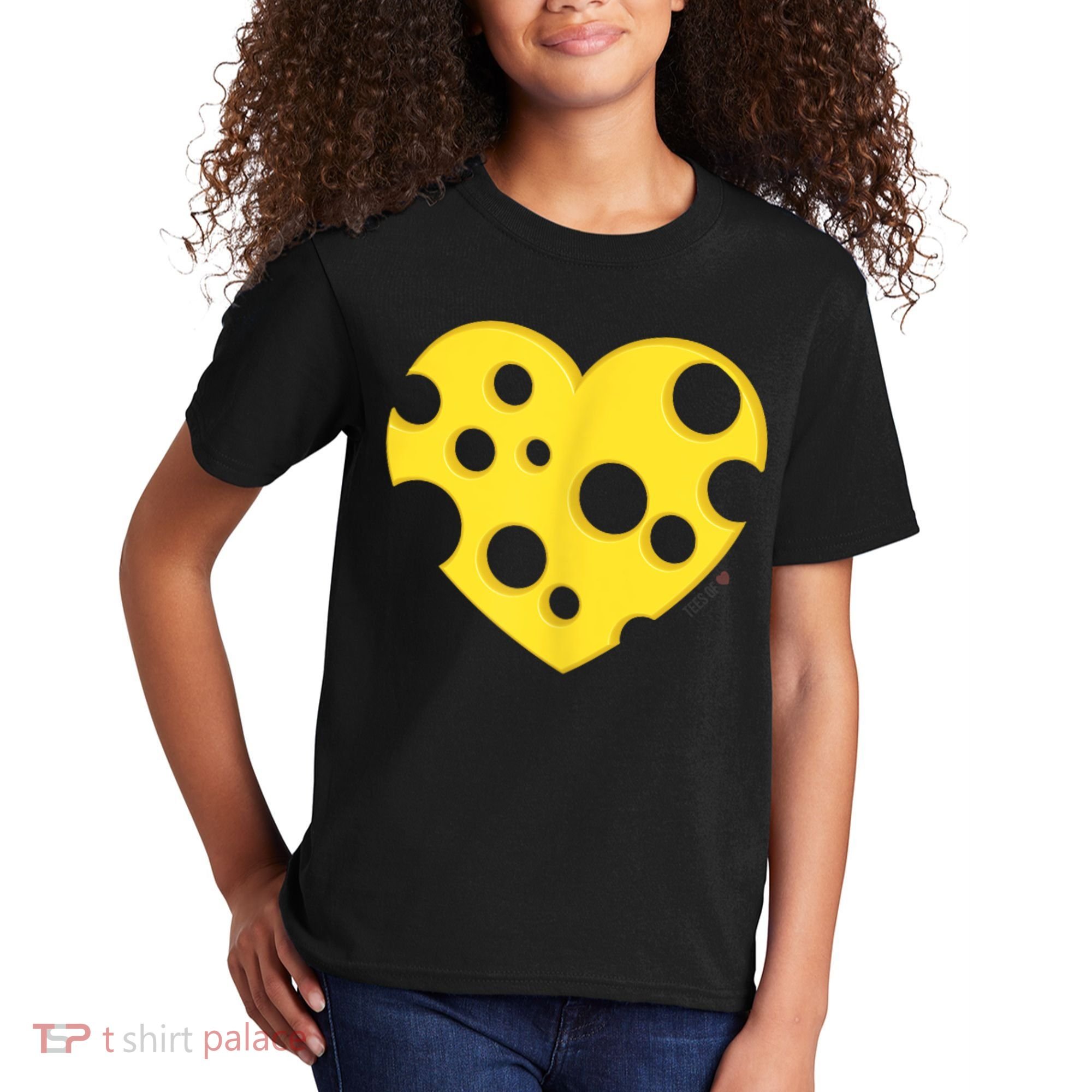Cheese Love Heart Pocket. Holey Cheese Kids T-Shirt