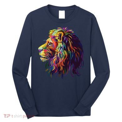 Colorful Lion Head Design Pop Art Style Long Sleeve Shirt