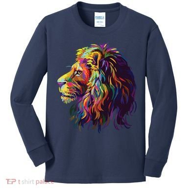 Colorful Lion Head Design Pop Art Style Kids Long Sleeve Shirt