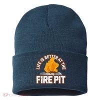 Campfire Life Is Better At The Firepit Camping Campsite Fire Sustainable Knit Beanie thumb 0
