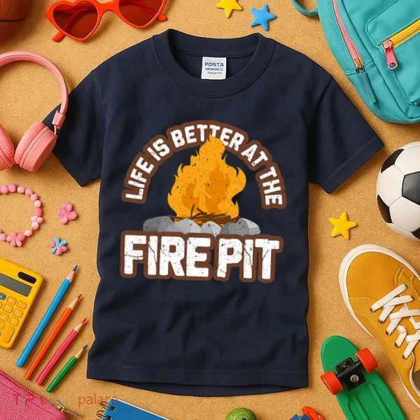 Campfire Life Is Better At The Firepit Camping Campsite Fire Kids T-Shirt