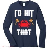 Crab Lovers I'd Hit That Funny Maryland Seafood Fan Women's Long Sleeve Shirt thumb 0