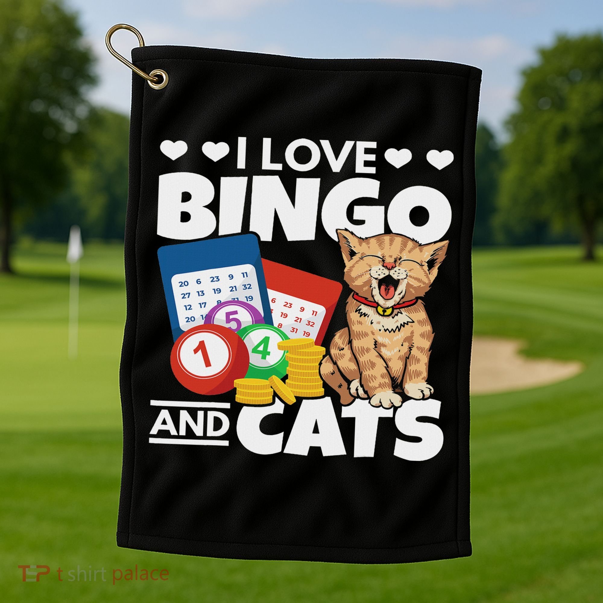 Cat Lover I Love Bingo And Cats Gambling Bingo Player Bingo Golf Towel