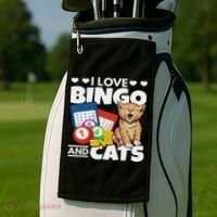 Cat Lover I Love Bingo And Cats Gambling Bingo Player Bingo Golf Towel thumb 2
