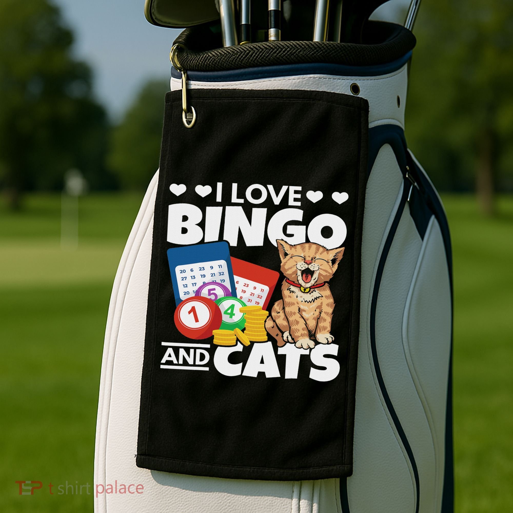 Cat Lover I Love Bingo And Cats Gambling Bingo Player Bingo Golf Towel