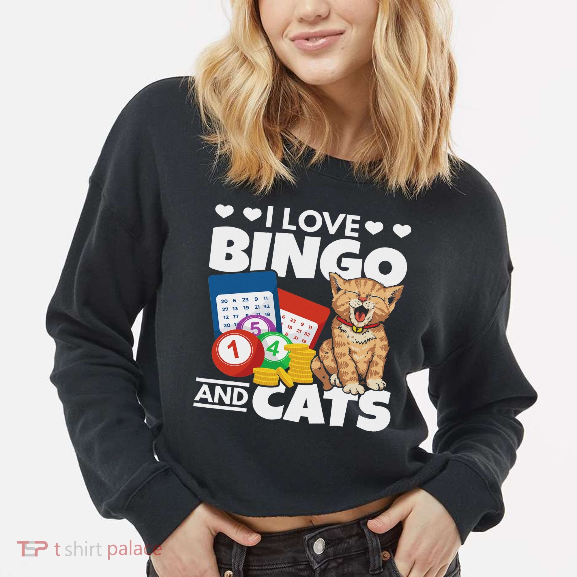 Cat Lover I Love Bingo And Cats Gambling Bingo Player Bingo Cropped Pullover Crew