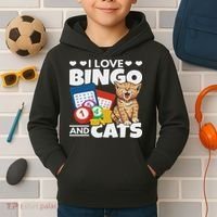 Cat Lover I Love Bingo And Cats Gambling Bingo Player Bingo Kids Hoodie thumb 2