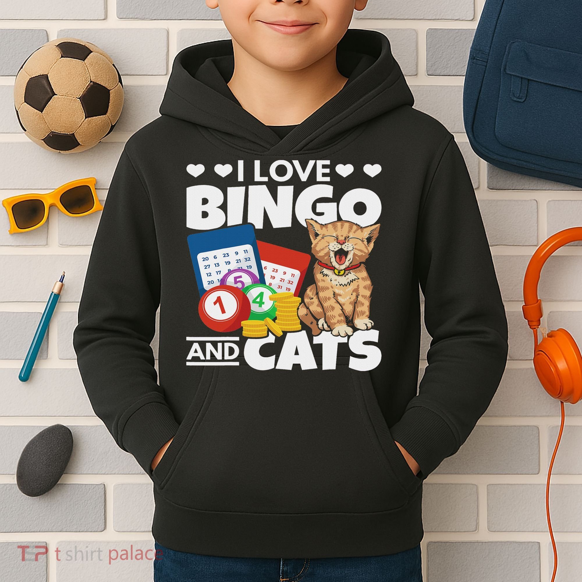 Cat Lover I Love Bingo And Cats Gambling Bingo Player Bingo Kids Hoodie