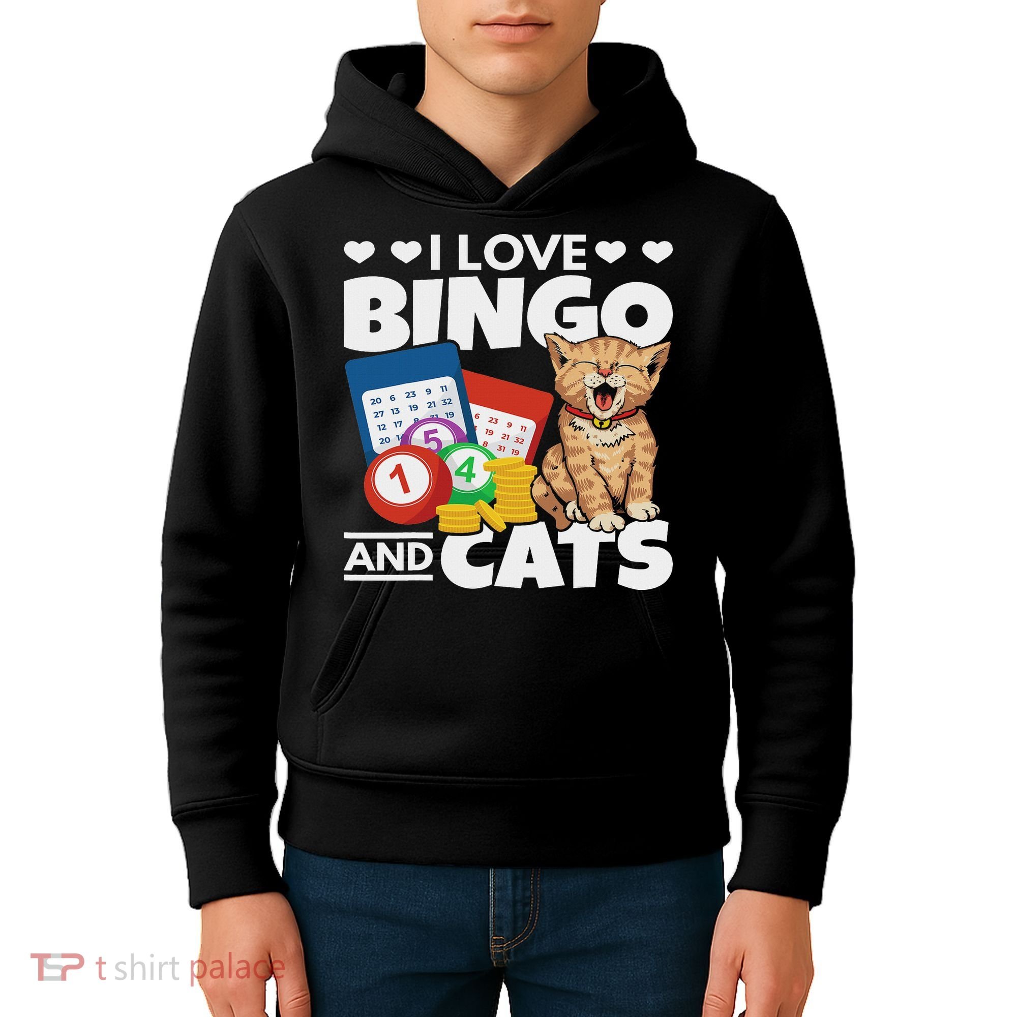 Cat Lover I Love Bingo And Cats Gambling Bingo Player Bingo Kids Hoodie