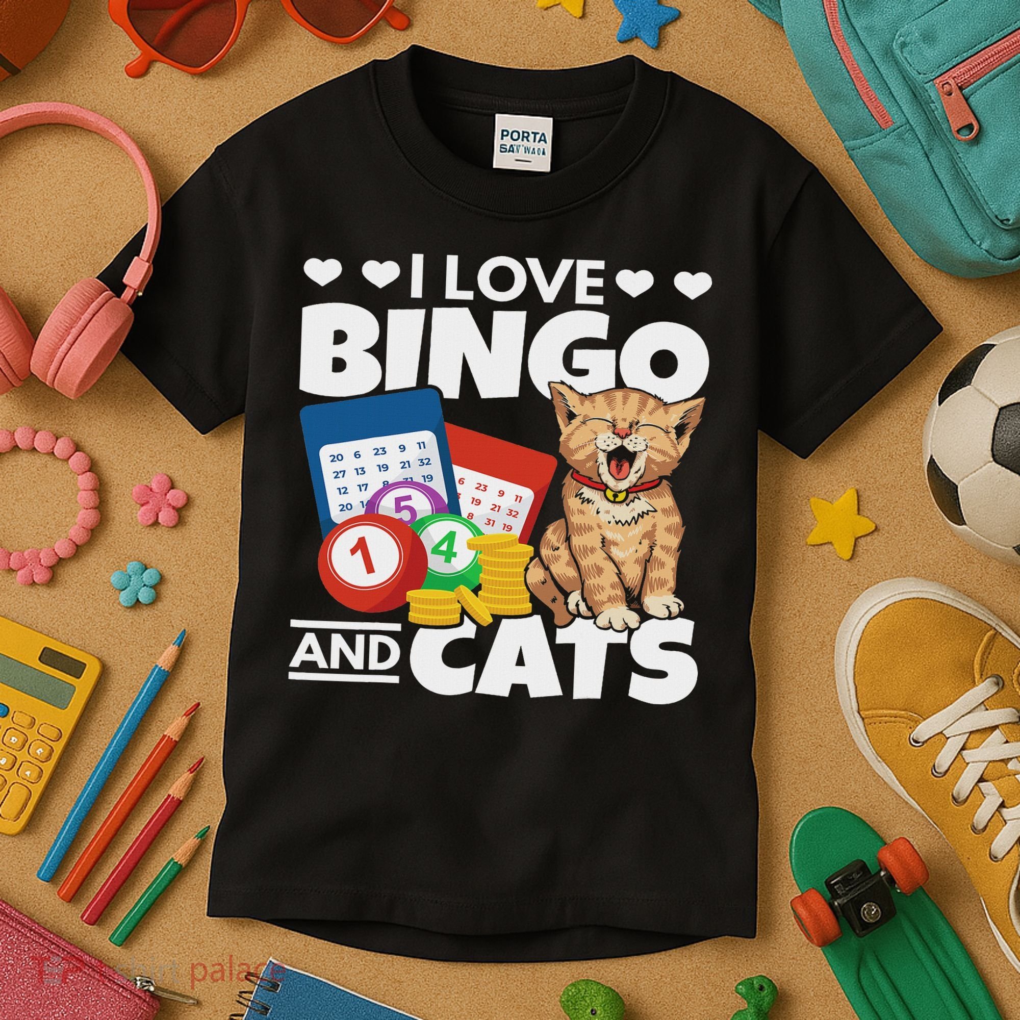 Cat Lover I Love Bingo And Cats Gambling Bingo Player Bingo Kids T-Shirt