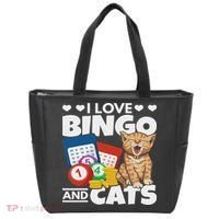 Cat Lover I Love Bingo And Cats Gambling Bingo Player Bingo Tote Bag thumb 0