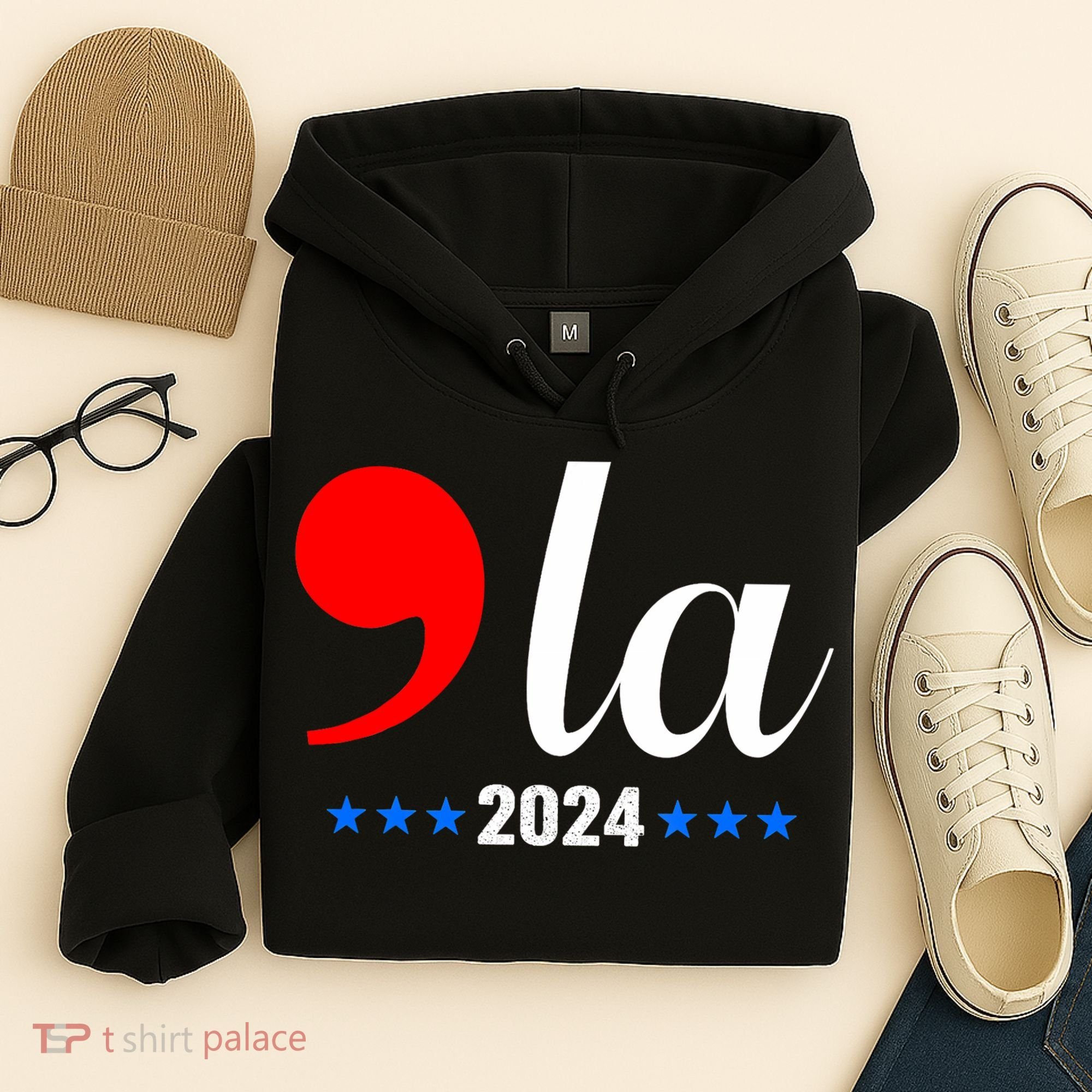 Comma + La Kamala Harris For President 2024 Election Hoodie