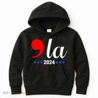 Comma + La Kamala Harris For President 2024 Election Kids Hoodie thumb 0