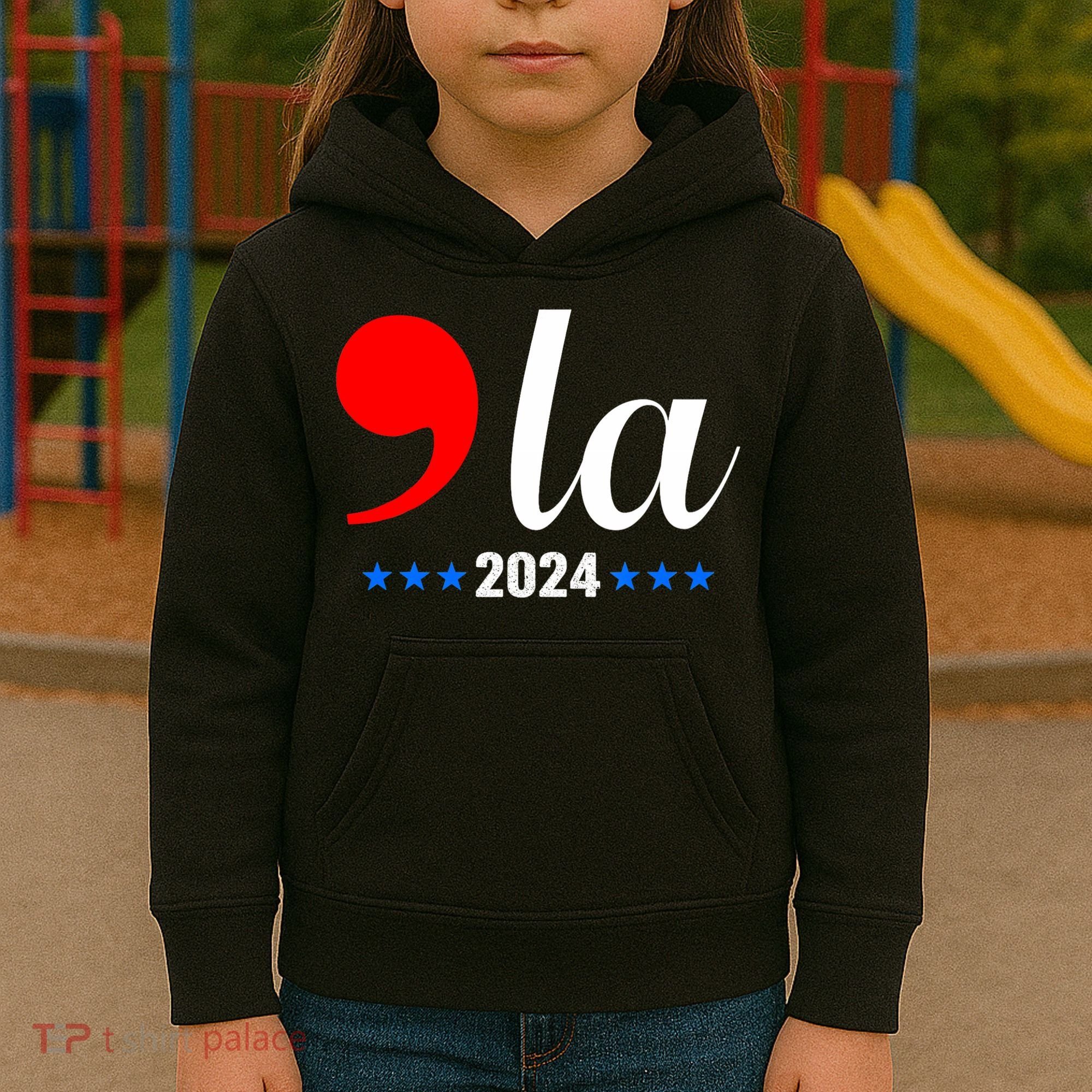 Comma + La Kamala Harris For President 2024 Election Kids Hoodie
