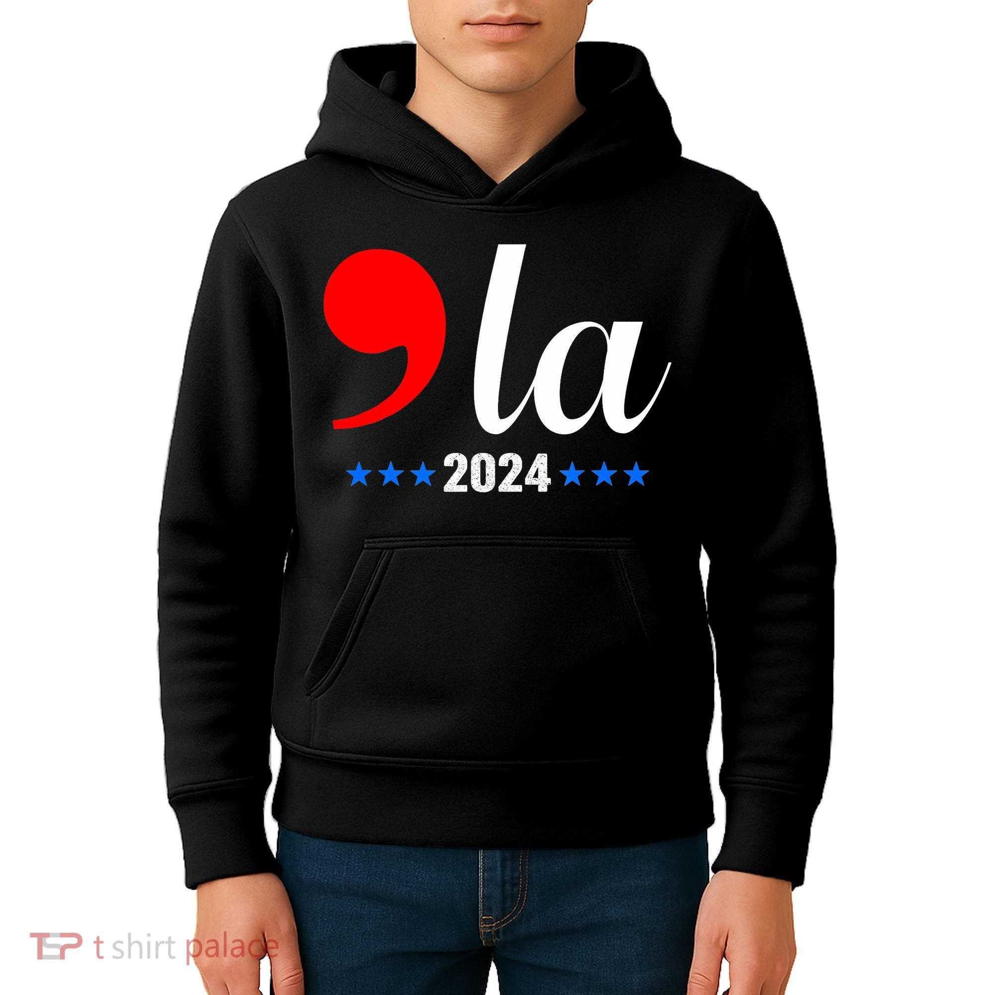 Comma + La Kamala Harris For President 2024 Election Kids Hoodie