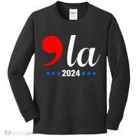 Comma + La Kamala Harris For President 2024 Election Kids Long Sleeve Shirt thumb 0