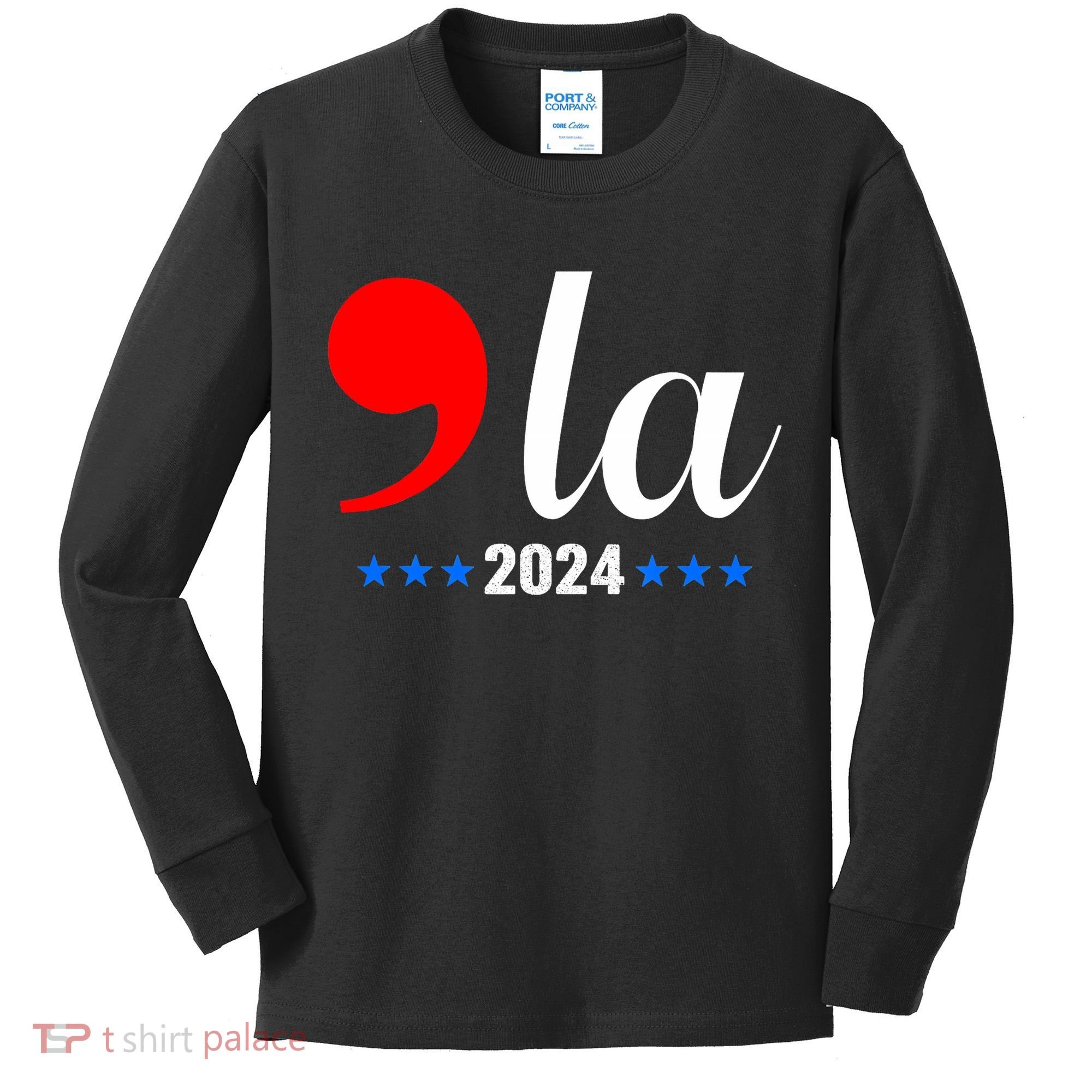 Comma + La Kamala Harris For President 2024 Election Kids Long Sleeve Shirt