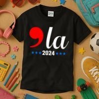 Comma + La Kamala Harris For President 2024 Election Kids T-Shirt thumb 3