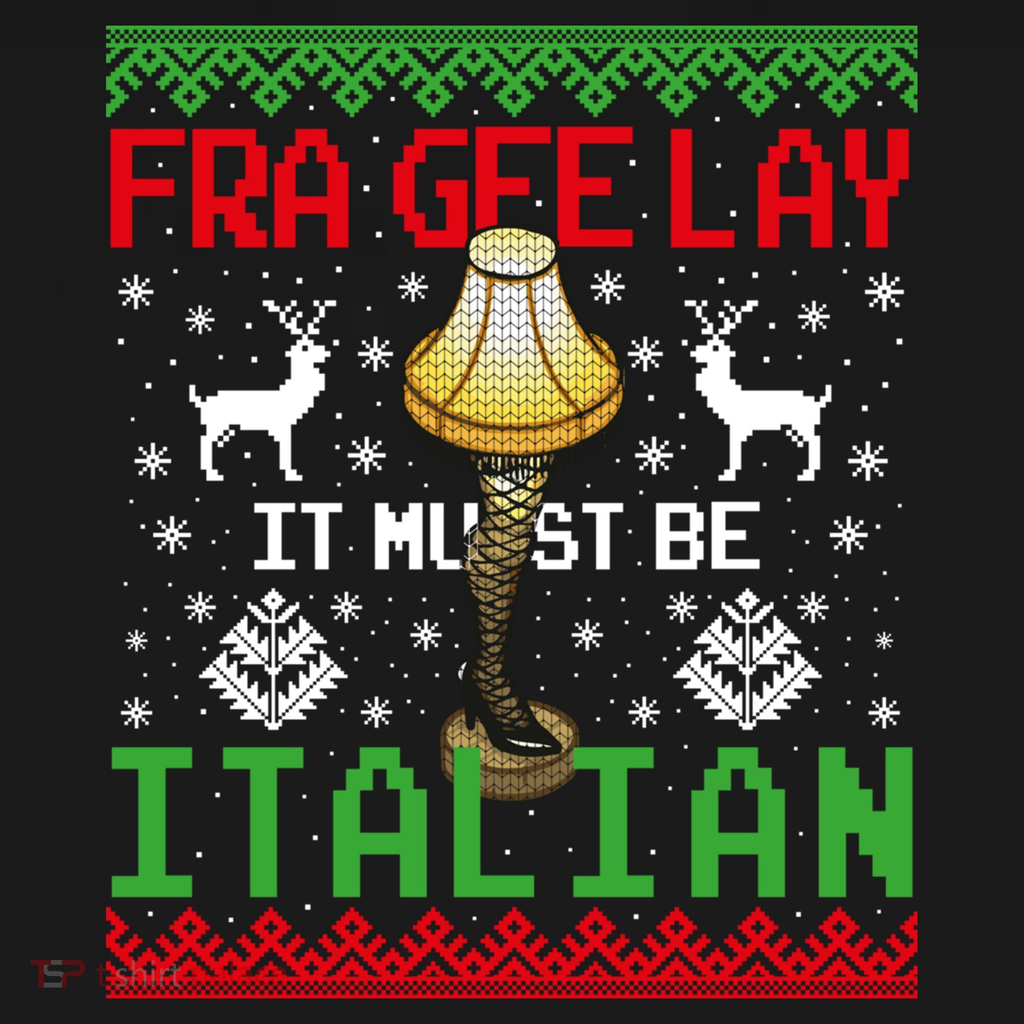Fragile Christmas Leg Lamp FRA GEE LAY It Must Be Italian Ugly Sweater Baby Bodysuit