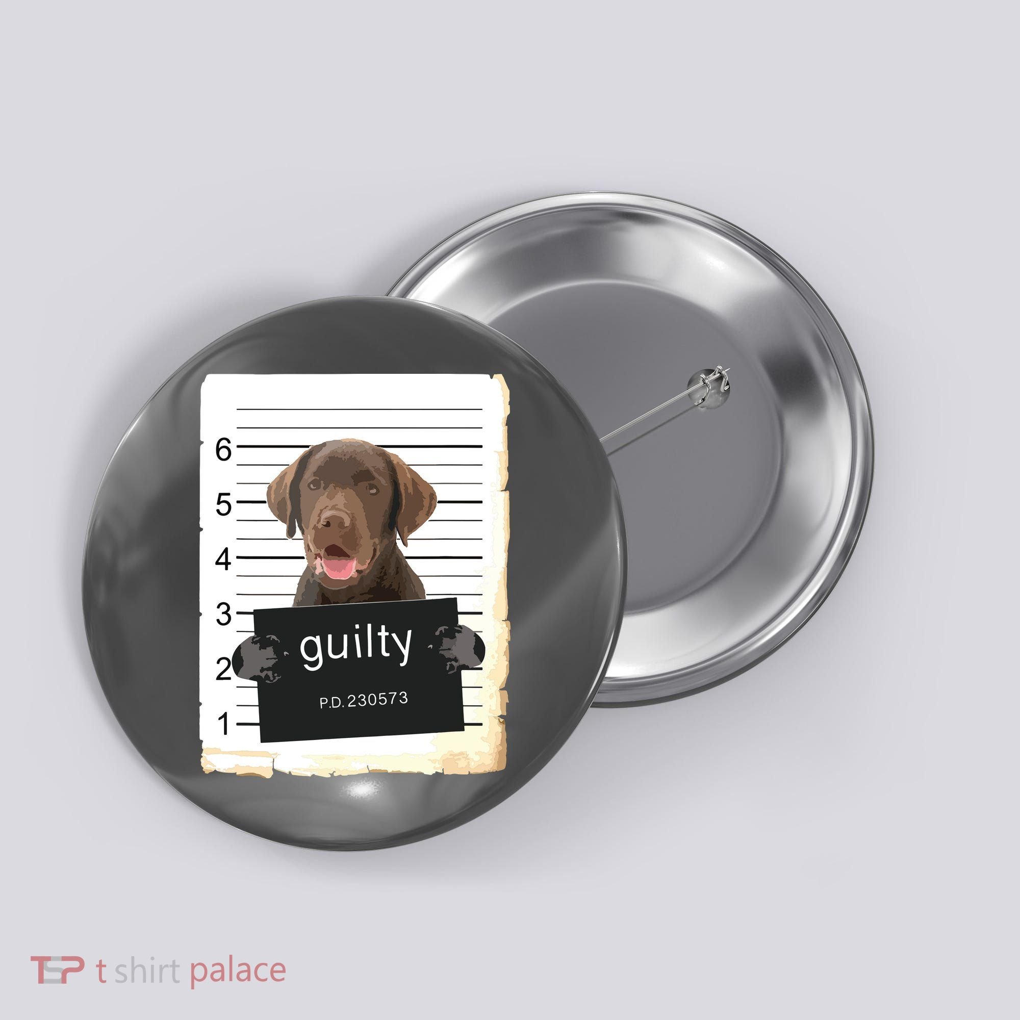 Chocolate Lab Labrador Dog Mug Shot Bad Dog Button