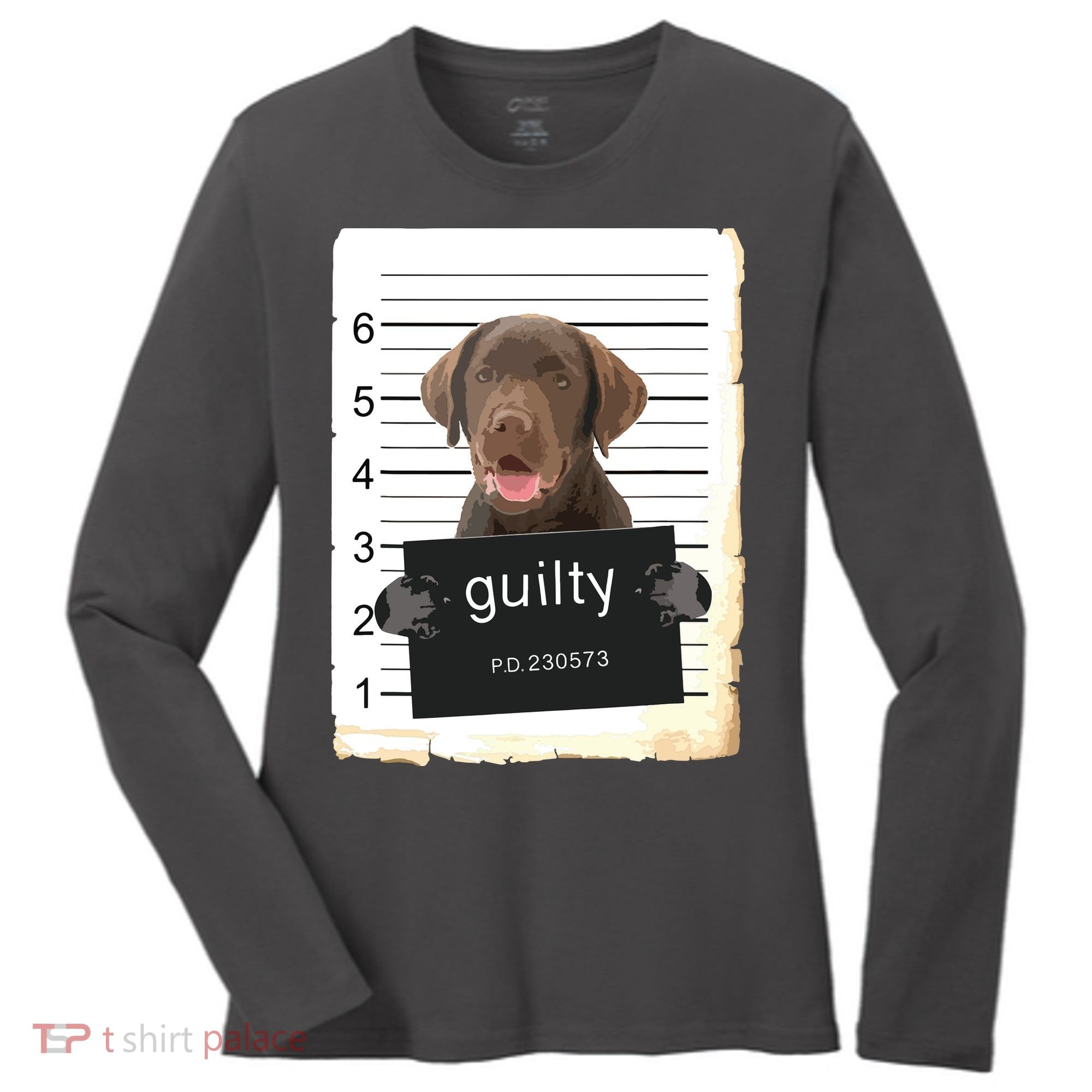 Chocolate Lab Labrador Dog Mug Shot Bad Dog Women's Long Sleeve Shirt