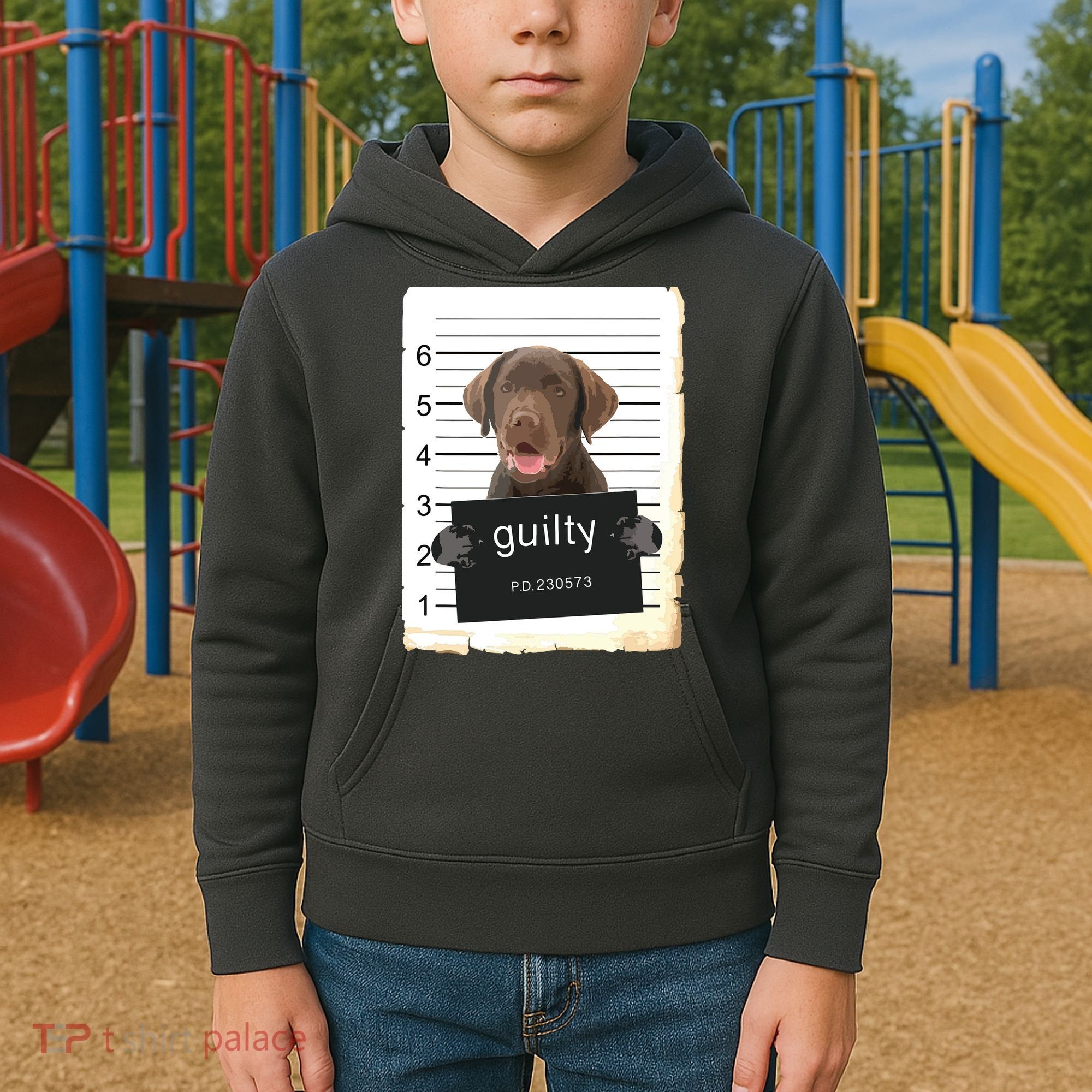 Chocolate Lab Labrador Dog Mug Shot Bad Dog Kids Hoodie