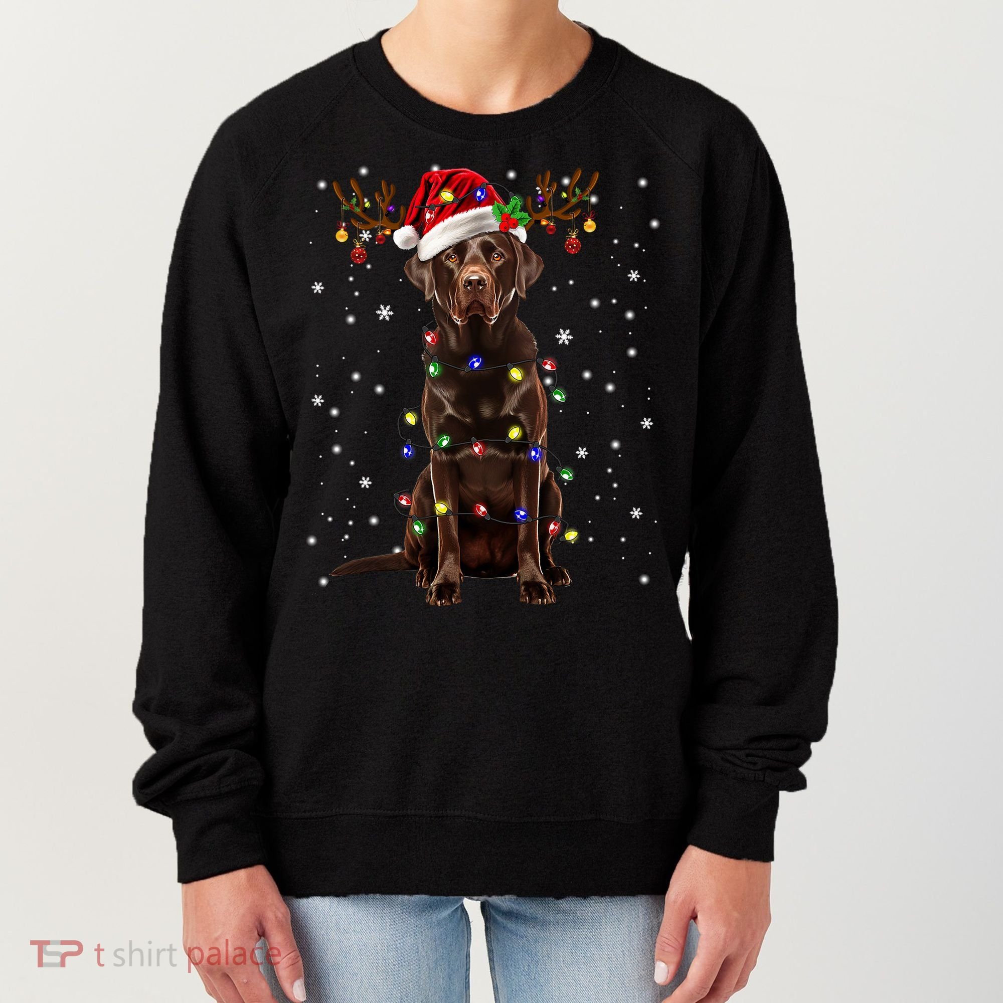 Chocolate Lab Labrador Christmas Tree Light Pajama Dog Xmas Women's Sweatshirt