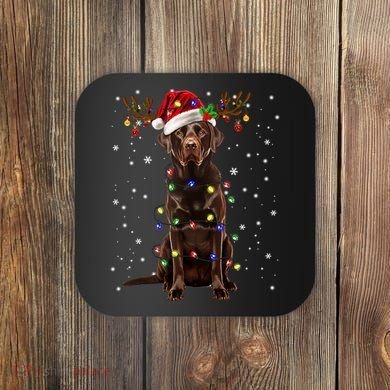Chocolate Lab Labrador Christmas Tree Light Pajama Dog Xmas Coaster