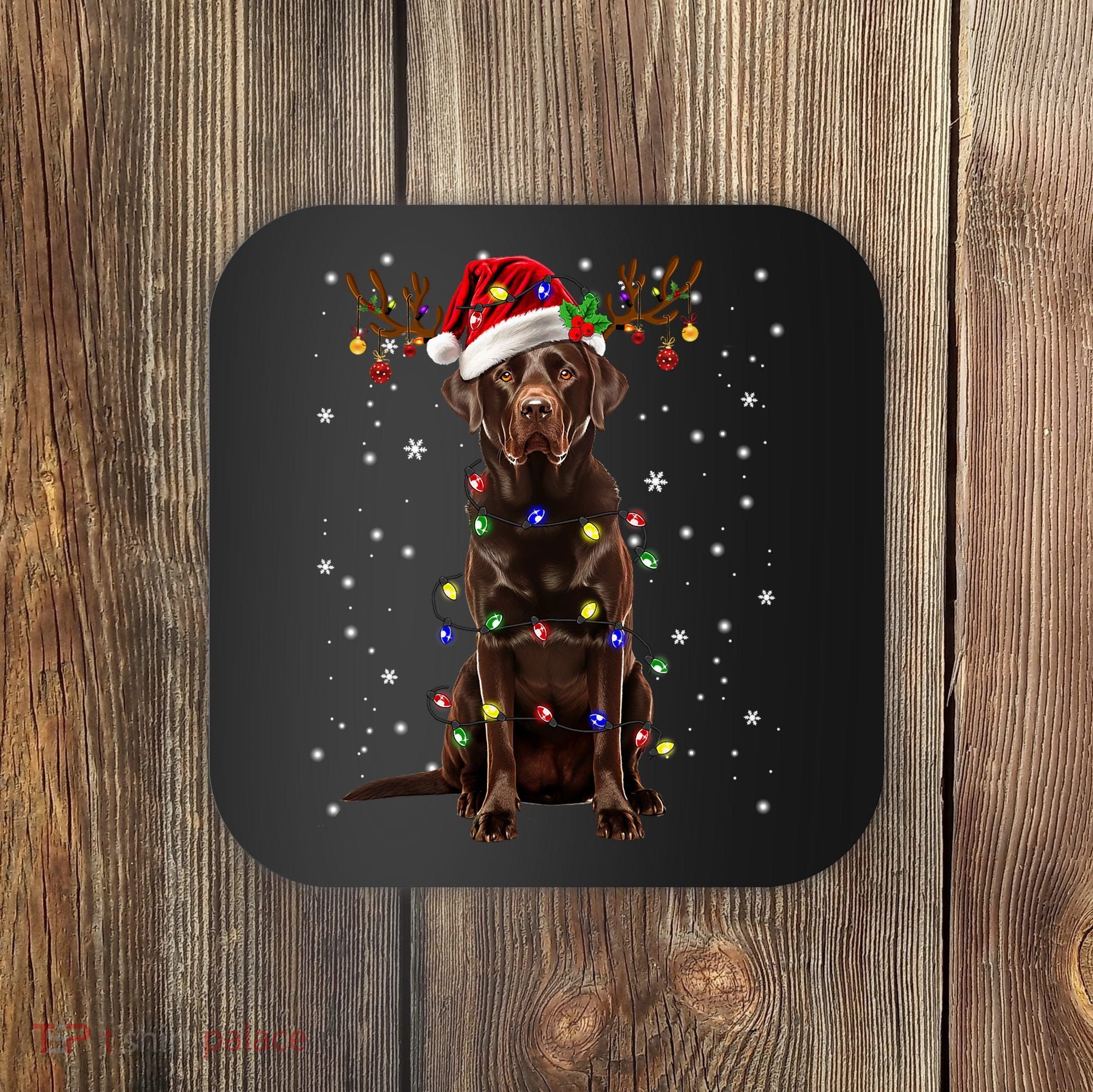 Chocolate Lab Labrador Christmas Tree Light Pajama Dog Xmas Coaster