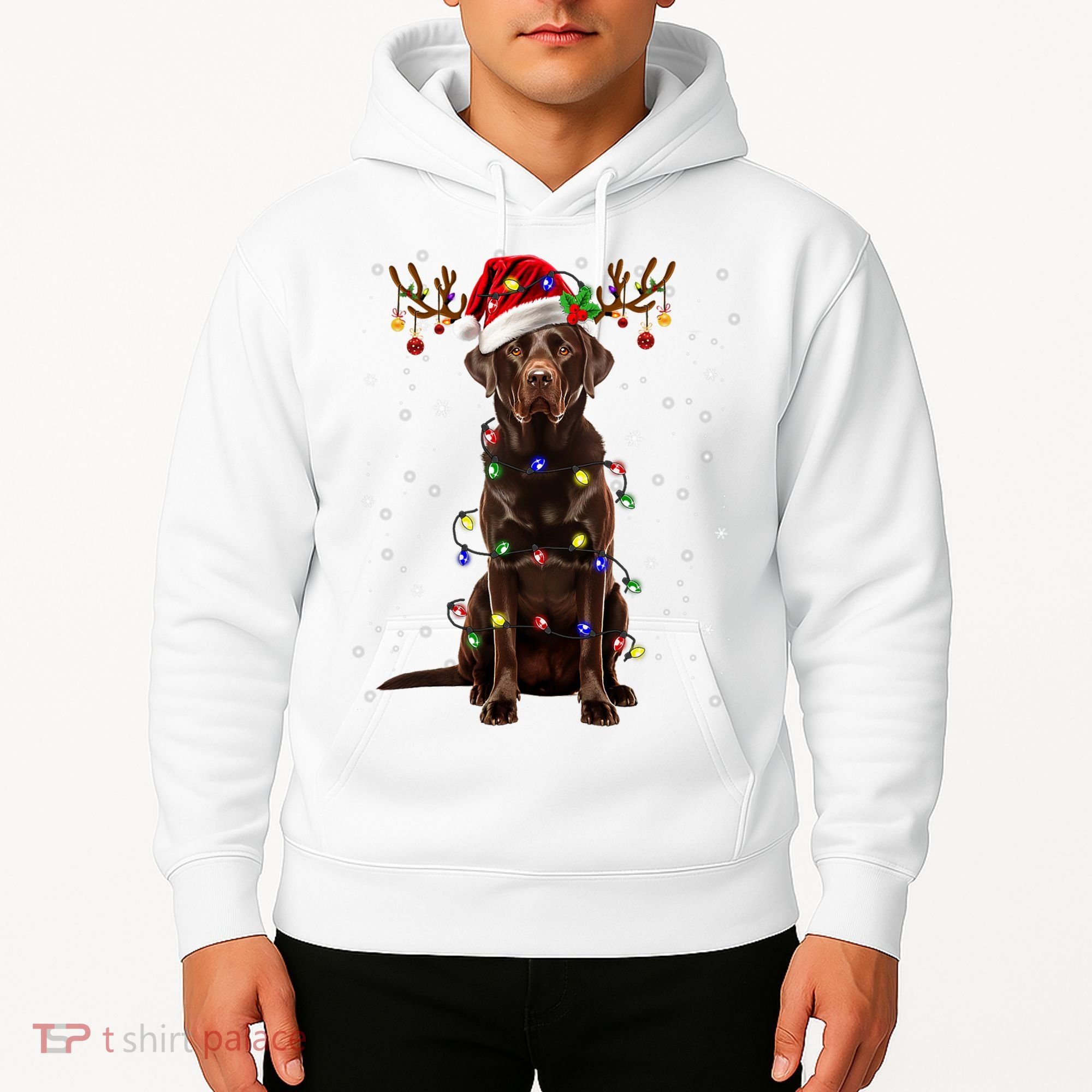Chocolate Lab Labrador Christmas Tree Light Pajama Dog Xmas Hoodie