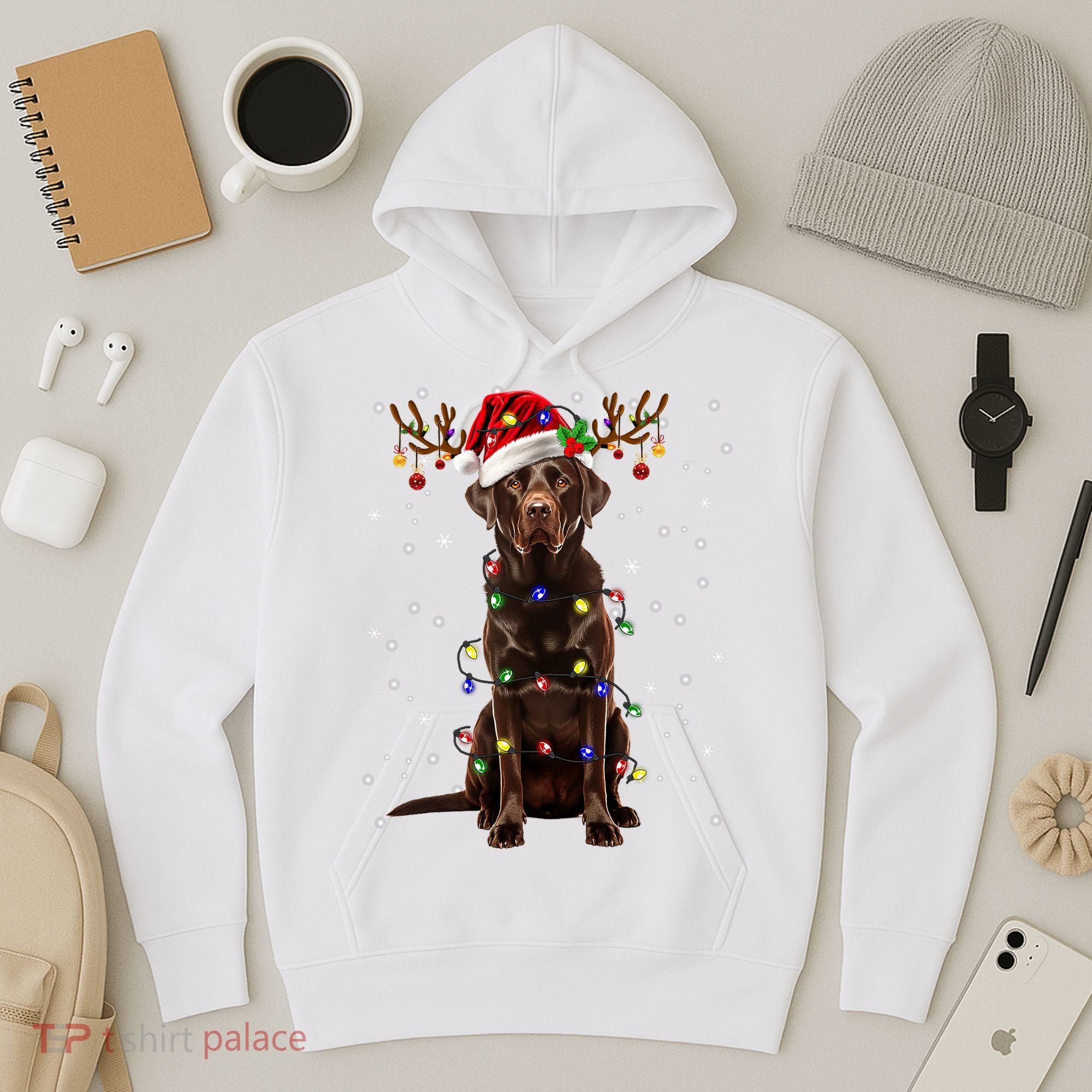 Chocolate Lab Labrador Christmas Tree Light Pajama Dog Xmas Hoodie