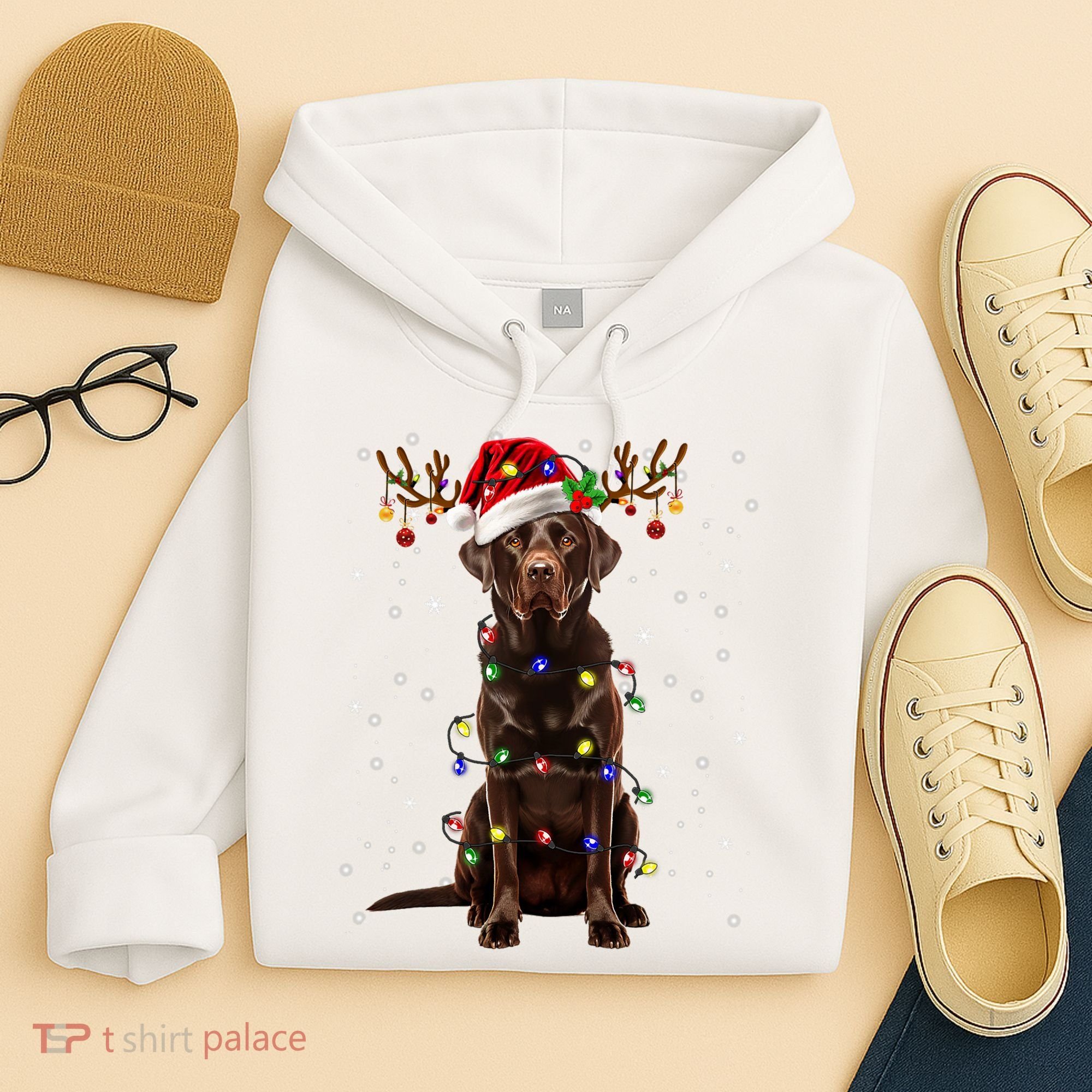 Chocolate Lab Labrador Christmas Tree Light Pajama Dog Xmas Hoodie