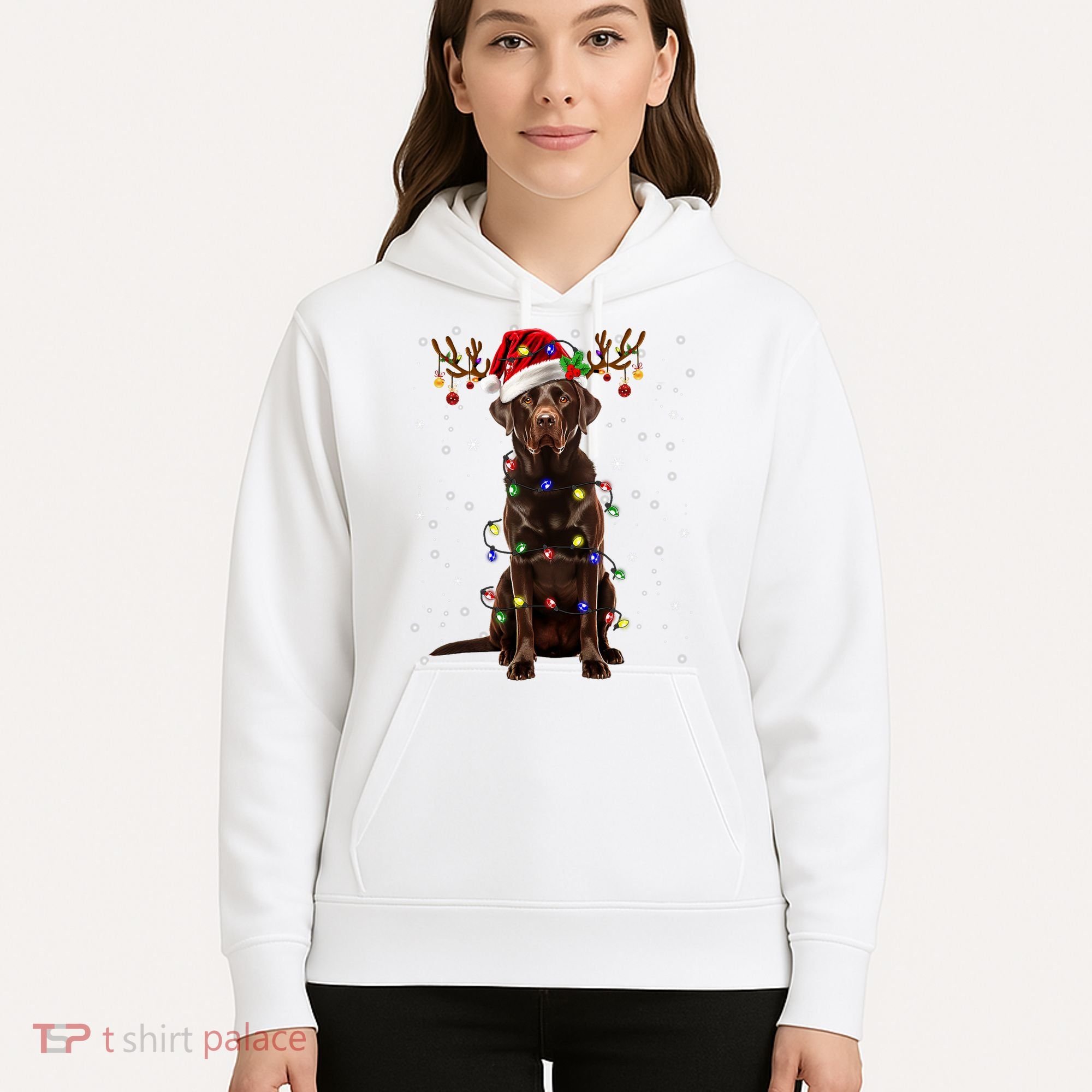 Chocolate Lab Labrador Christmas Tree Light Pajama Dog Xmas Hoodie