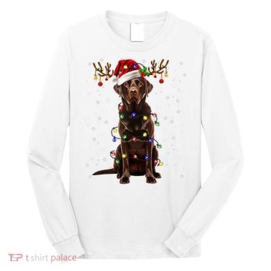 Chocolate Lab Labrador Christmas Tree Light Pajama Dog Xmas Long Sleeve Shirt
