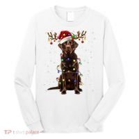 Chocolate Lab Labrador Christmas Tree Light Pajama Dog Xmas Long Sleeve Shirt thumb 0