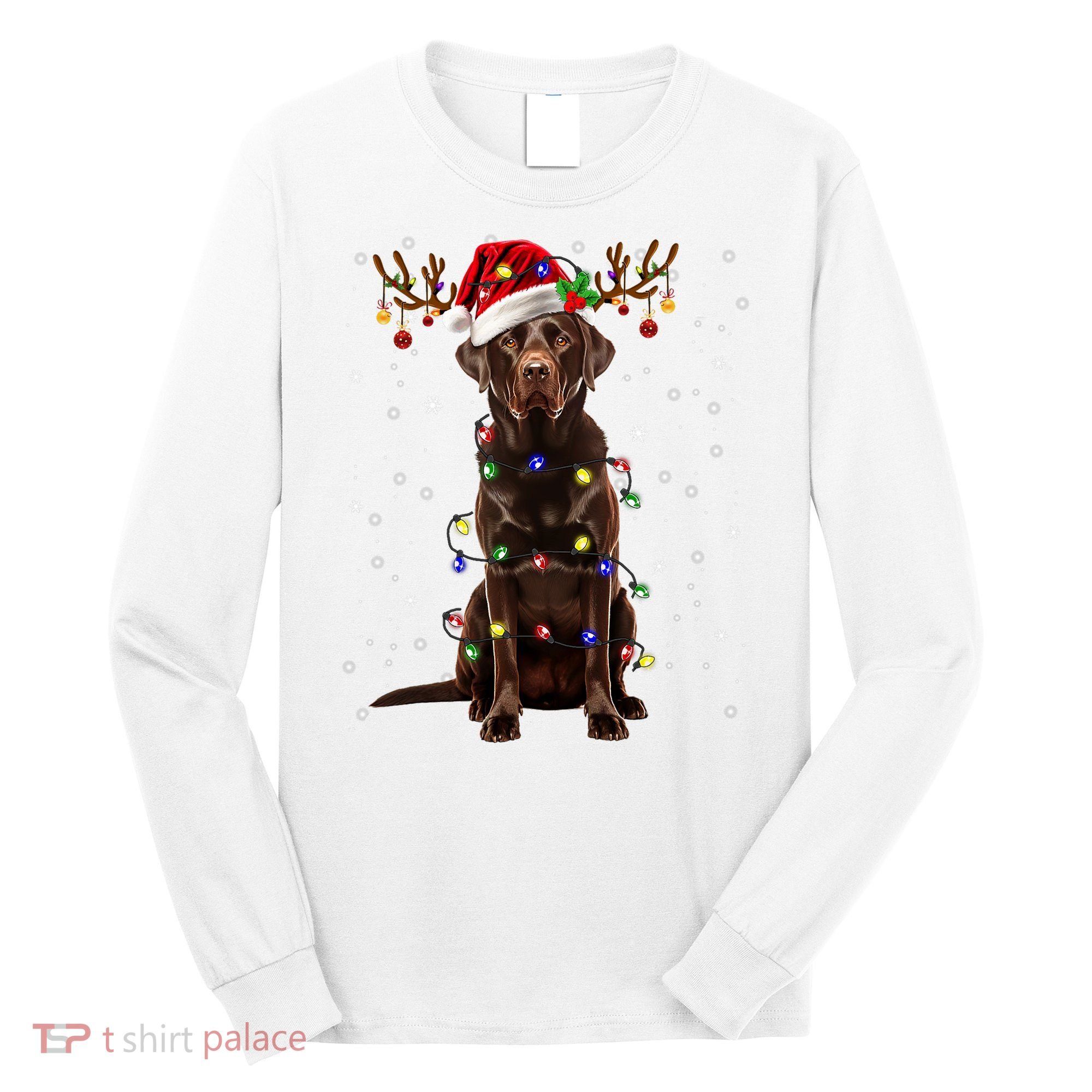 Chocolate Lab Labrador Christmas Tree Light Pajama Dog Xmas Long Sleeve Shirt
