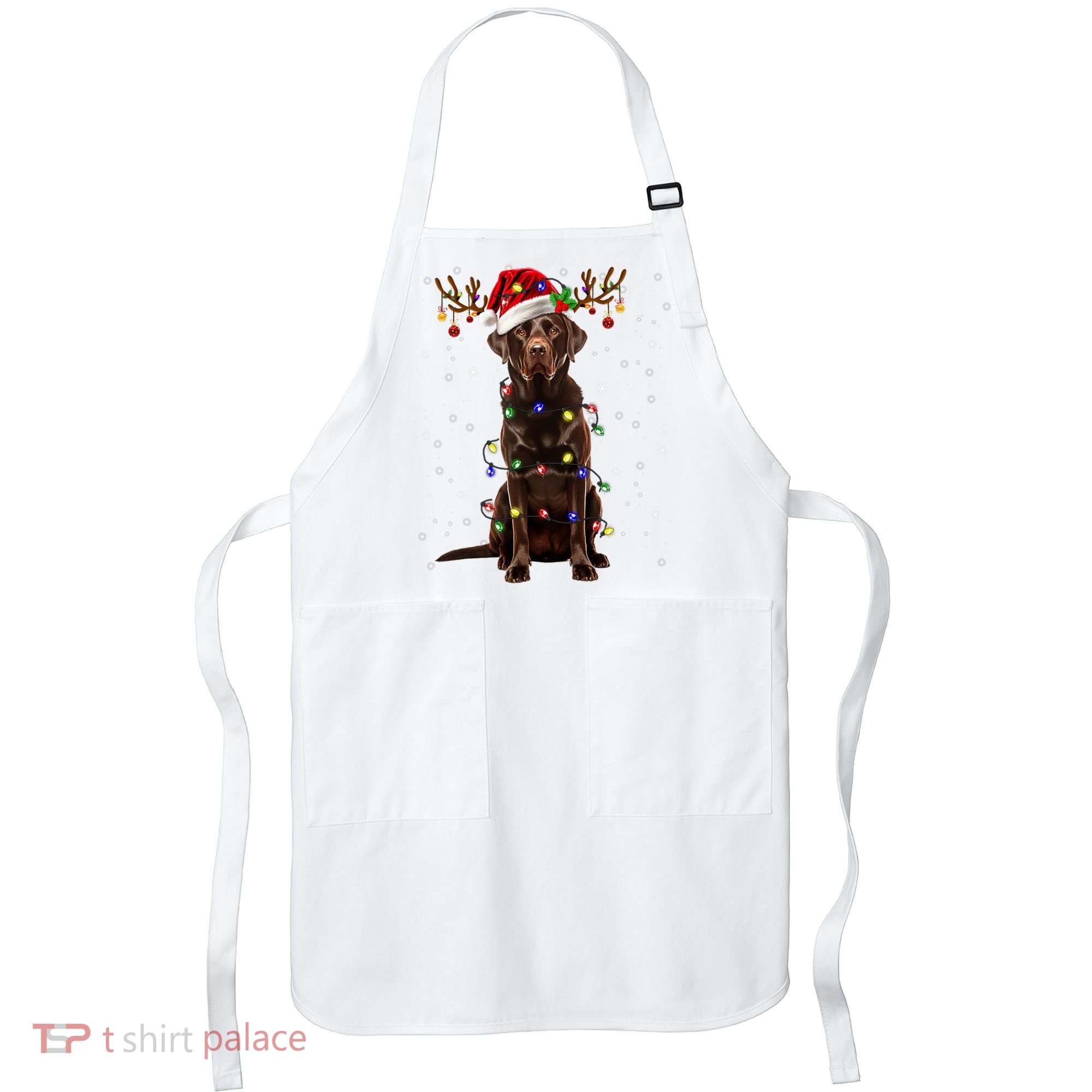 Chocolate Lab Labrador Christmas Tree Light Pajama Dog Xmas Apron