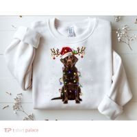 Chocolate Lab Labrador Christmas Tree Light Pajama Dog Xmas Sweatshirt thumb 2