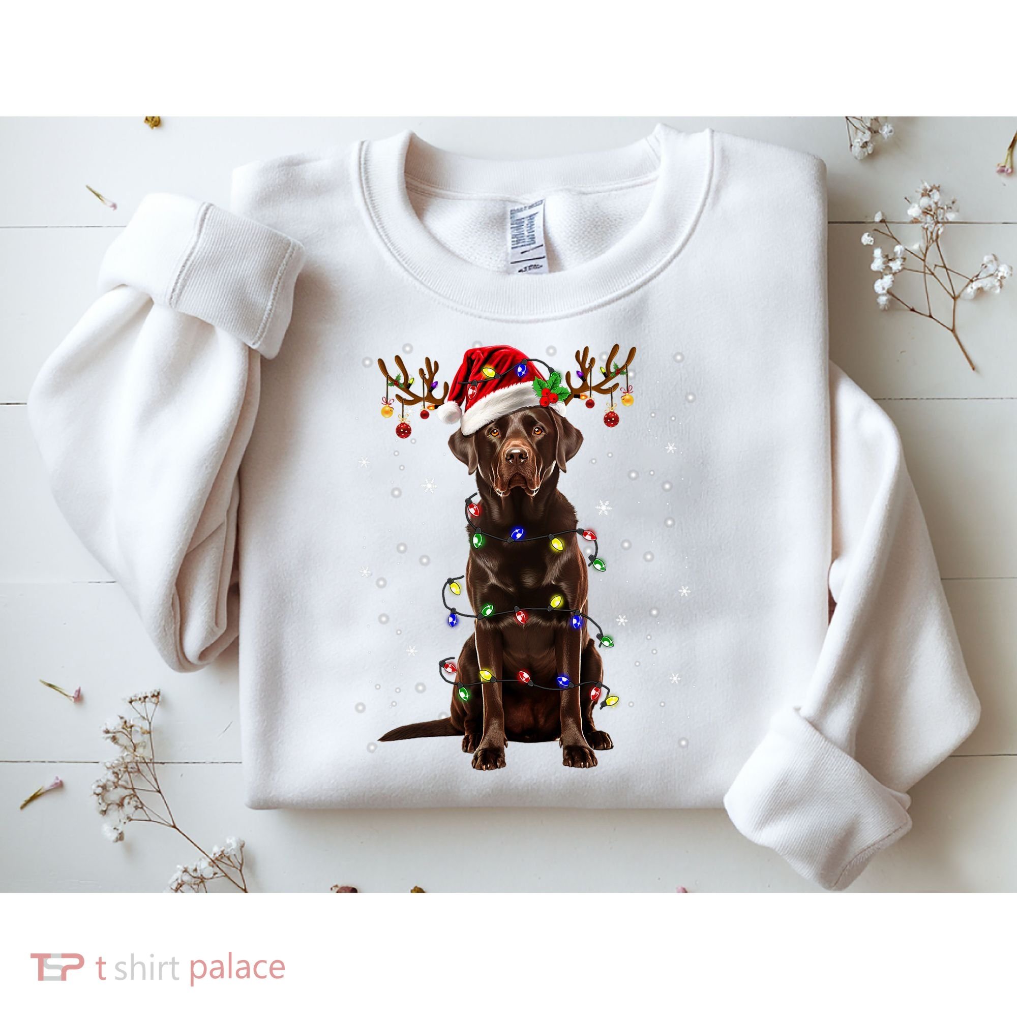Chocolate Lab Labrador Christmas Tree Light Pajama Dog Xmas Sweatshirt