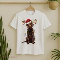 Chocolate Lab Labrador Christmas Tree Light Pajama Dog Xmas T-Shirt thumb 2