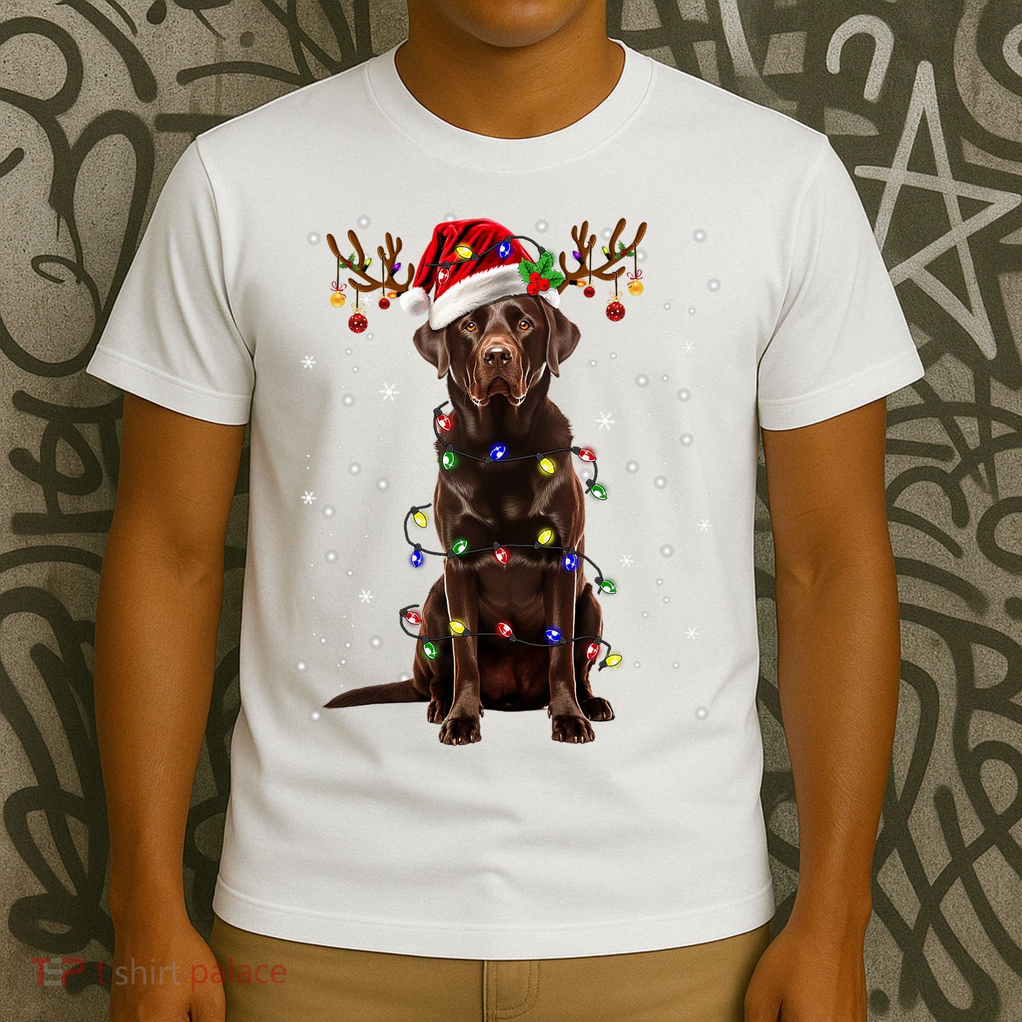 Chocolate Lab Labrador Christmas Tree Light Pajama Dog Xmas T-Shirt