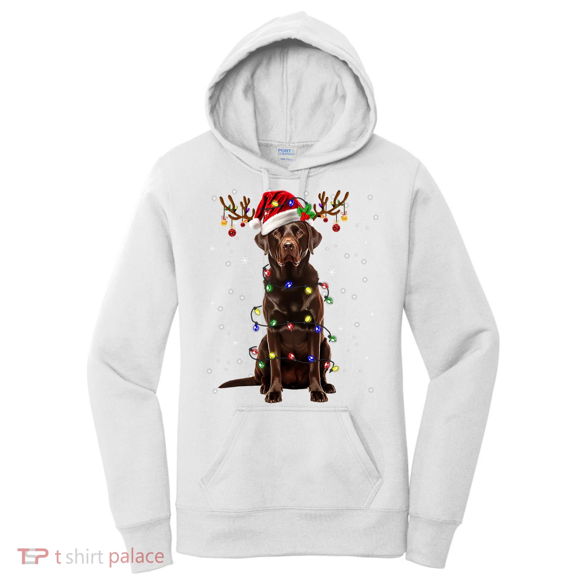 Chocolate Lab Labrador Christmas Tree Light Pajama Dog Xmas Women's Hoodie