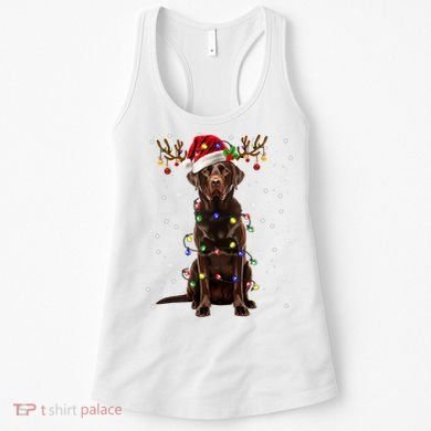 Chocolate Lab Labrador Christmas Tree Light Pajama Dog Xmas Women's Tank Top
